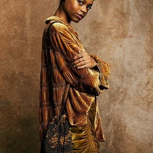 Free People My Best Top velvet button front blouse in Spiced Ginger, size XS